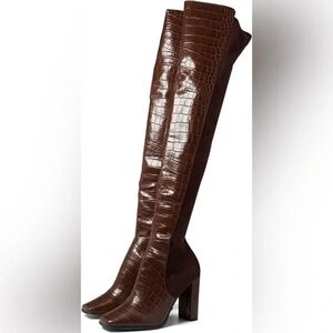 Aldo Chocolate Croc-Embossed Over-the-Knee Boots
